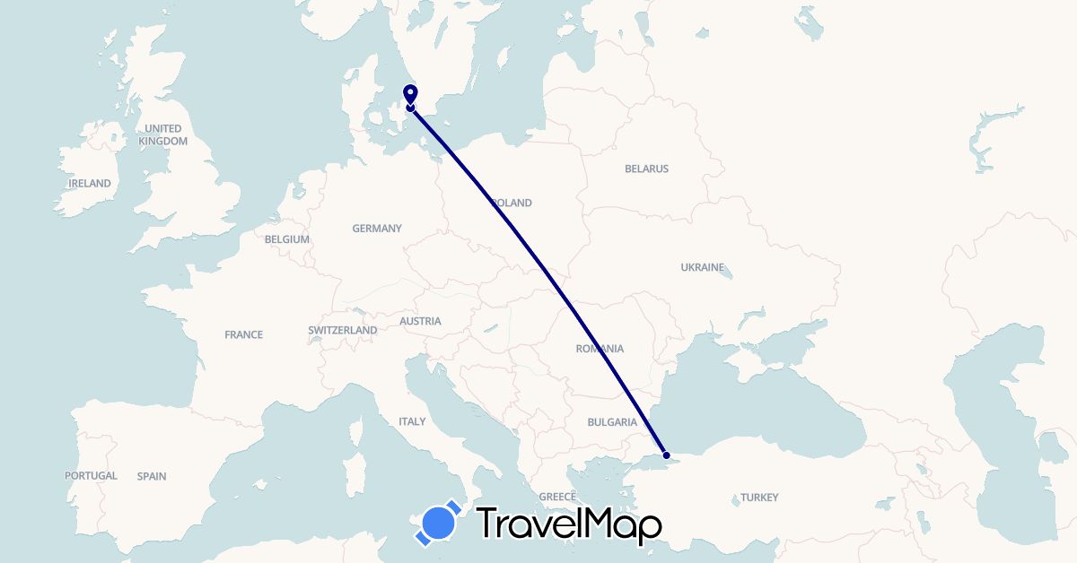 TravelMap itinerary: driving in Denmark, Turkey (Asia, Europe)